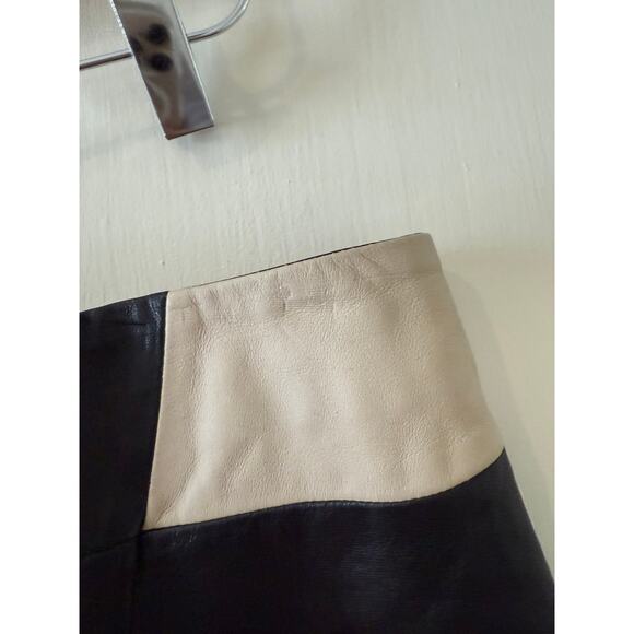 Halogen Nordstrom Two Tone Leather Faux Wrap Mini Skirt Black Tan 4 - Picture 4 of 6